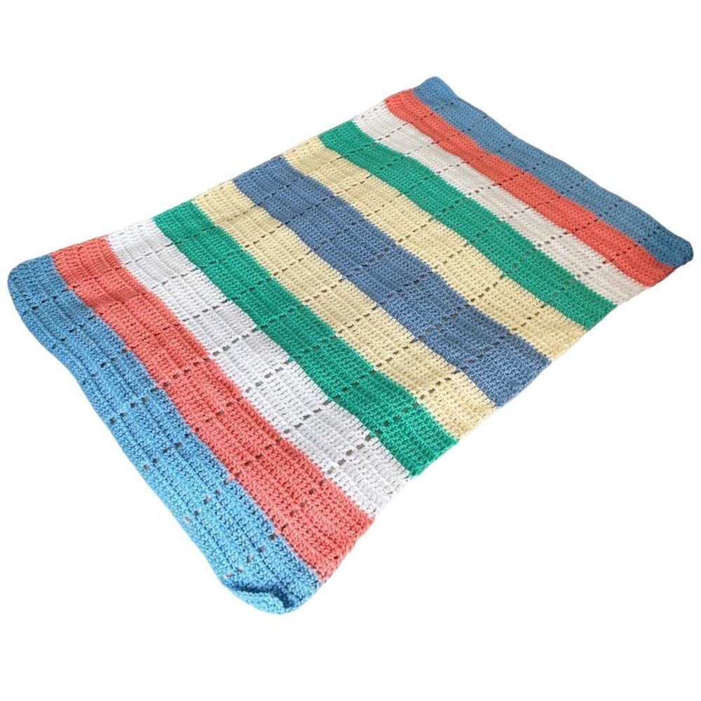Cuddledown Hospitality Striped Knit Throw Blanket Blue Pink Green Yellow White 2